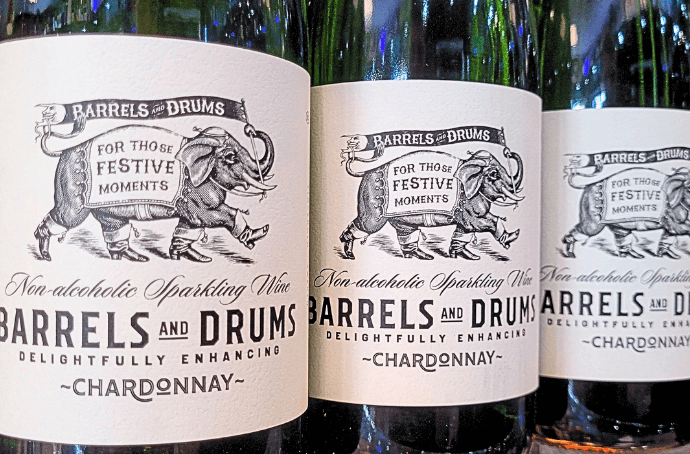 BARRELS AND DRUMS CHARDONNAY SPARKLING BEZALKOHOLWY 0,75L ETYKIETY